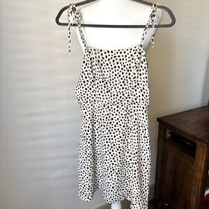GB Cream Black Spotted Tie Strap Dress Smocked Back Fit Flare Small